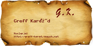 Greff Karád névjegykártya